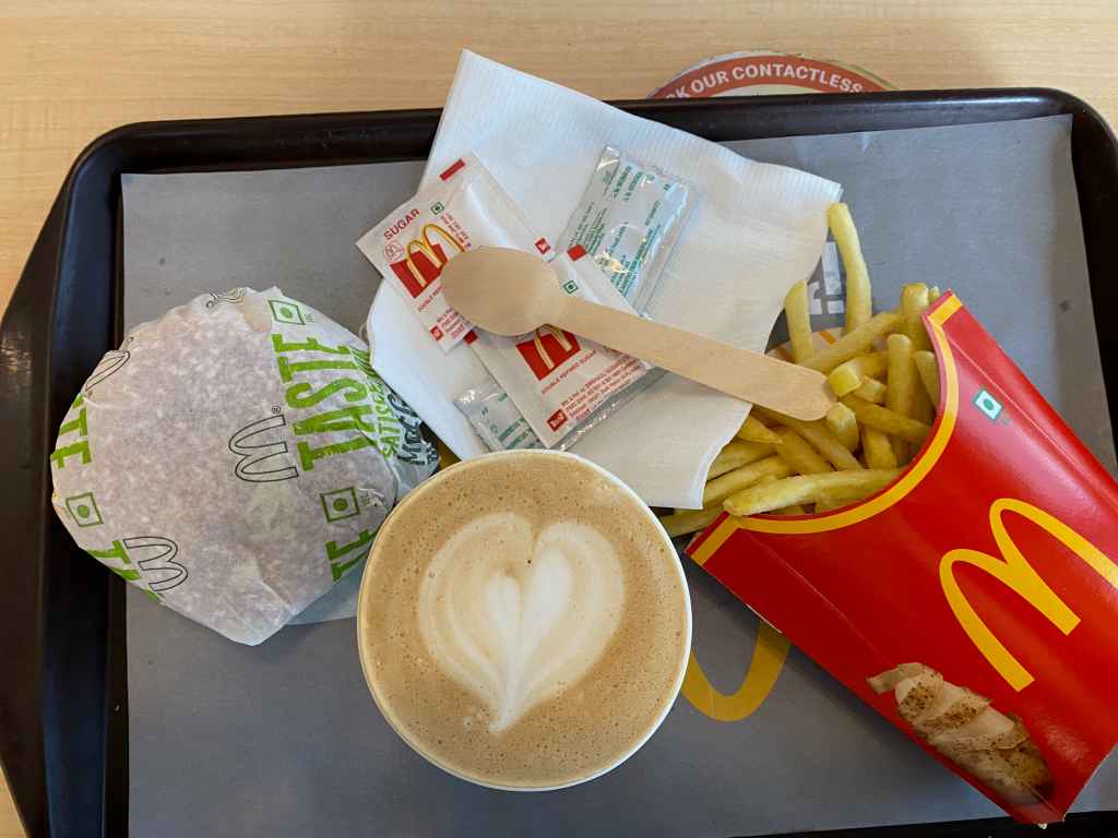 Aaloo Tikki meal with&nbsp;latte.