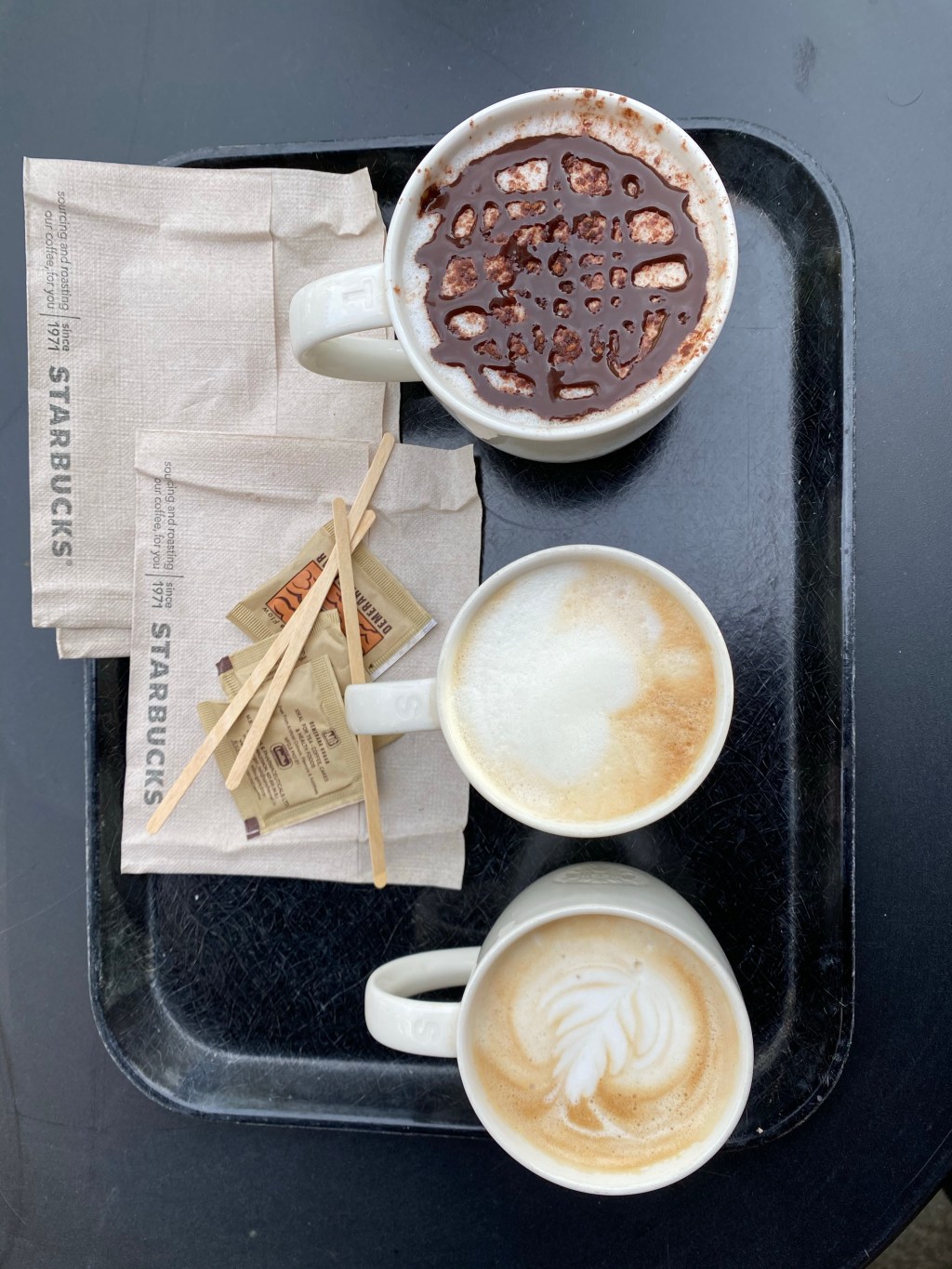 Latte, Cappuccino and chocolate&nbsp;mocha.